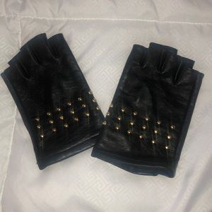 Faux leather gold studded fingerless gloves
